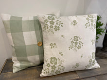 Load image into Gallery viewer, Cushion Cover - Linen and Rose Damson Green on white - 32cm x 32cm
