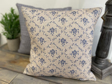 Load image into Gallery viewer, Cushion Cover - Linen and Rose Emilia Denim on Snow- 32cm x 32cm