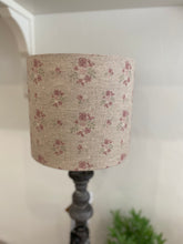 Load image into Gallery viewer, Lampshade - Linen & Rose Damson on natural linen - 20cm drum lampshade