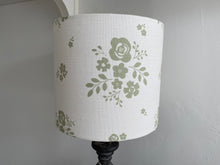 Load image into Gallery viewer, Lampshade - Linen & Rose Damson Green on white linen - 20cm drum lampshade