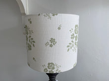 Load image into Gallery viewer, Lampshade - Linen & Rose Damson Green on white linen - 20cm drum lampshade