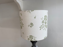 Load image into Gallery viewer, Lampshade - Linen & Rose Damson Green on white linen - 20cm drum lampshade