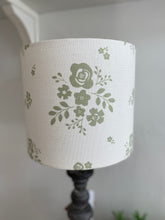 Load image into Gallery viewer, Lampshade - Linen & Rose Damson Green on white linen - 20cm drum lampshade