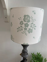 Load image into Gallery viewer, Lampshade - Linen & Rose Damson Duck Egg on white linen - 20cm drum lampshade