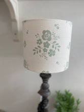 Load image into Gallery viewer, Lampshade - Linen & Rose Damson Duck Egg on white linen - 20cm drum lampshade