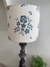 Load image into Gallery viewer, Lampshade - Linen & Rose Damson Denim on white linen - 20cm drum lampshade