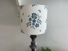 Load image into Gallery viewer, Lampshade - Linen & Rose Damson Denim on white linen - 20cm drum lampshade