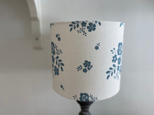 Load image into Gallery viewer, Lampshade - Linen & Rose Damson Denim on white linen - 20cm drum lampshade