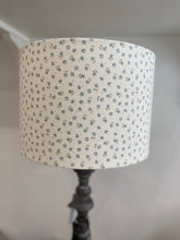Load image into Gallery viewer, Lampshade - Linen & Rose Ditsy Blue on white linen - 20cm drum lampshade