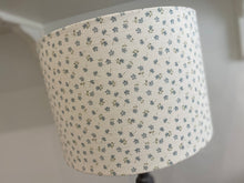Load image into Gallery viewer, Lampshade - Linen & Rose Ditsy Blue on white linen - 20cm drum lampshade