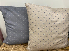 Load image into Gallery viewer, Cushion Cover - Linen and Rose - Hearts Denim on natural linen 45cm
