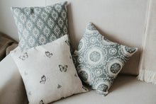 Load image into Gallery viewer, Cushion Cover - Peony and Sage Butterfly and Bee dune linen - 36cm x 36 cm