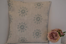 Load image into Gallery viewer, Cushion Cover - Peony and Sage Litik Teak on Dune linen - 36cm x 36 cm