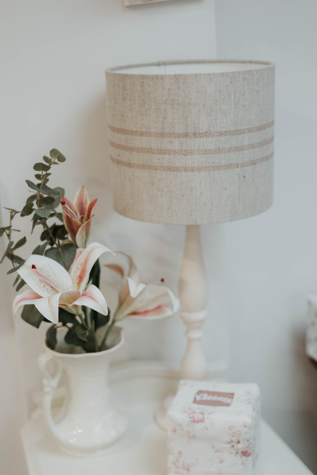 Lampshade - 25cm drum - STOCK CLEAR DOWN 3 beige/ pink stripe