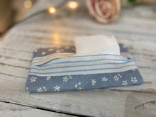 Load image into Gallery viewer, Pocket Tissue cover - Linen and Rose - Blue Ditsy stripe lining
