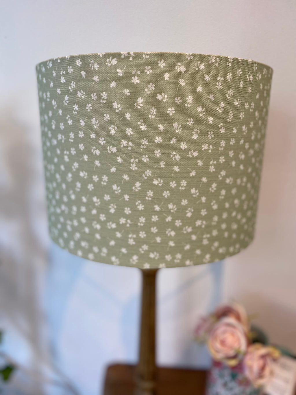 Lampshade - Linen and Rose Ditsy Fog linen - 30cm drum