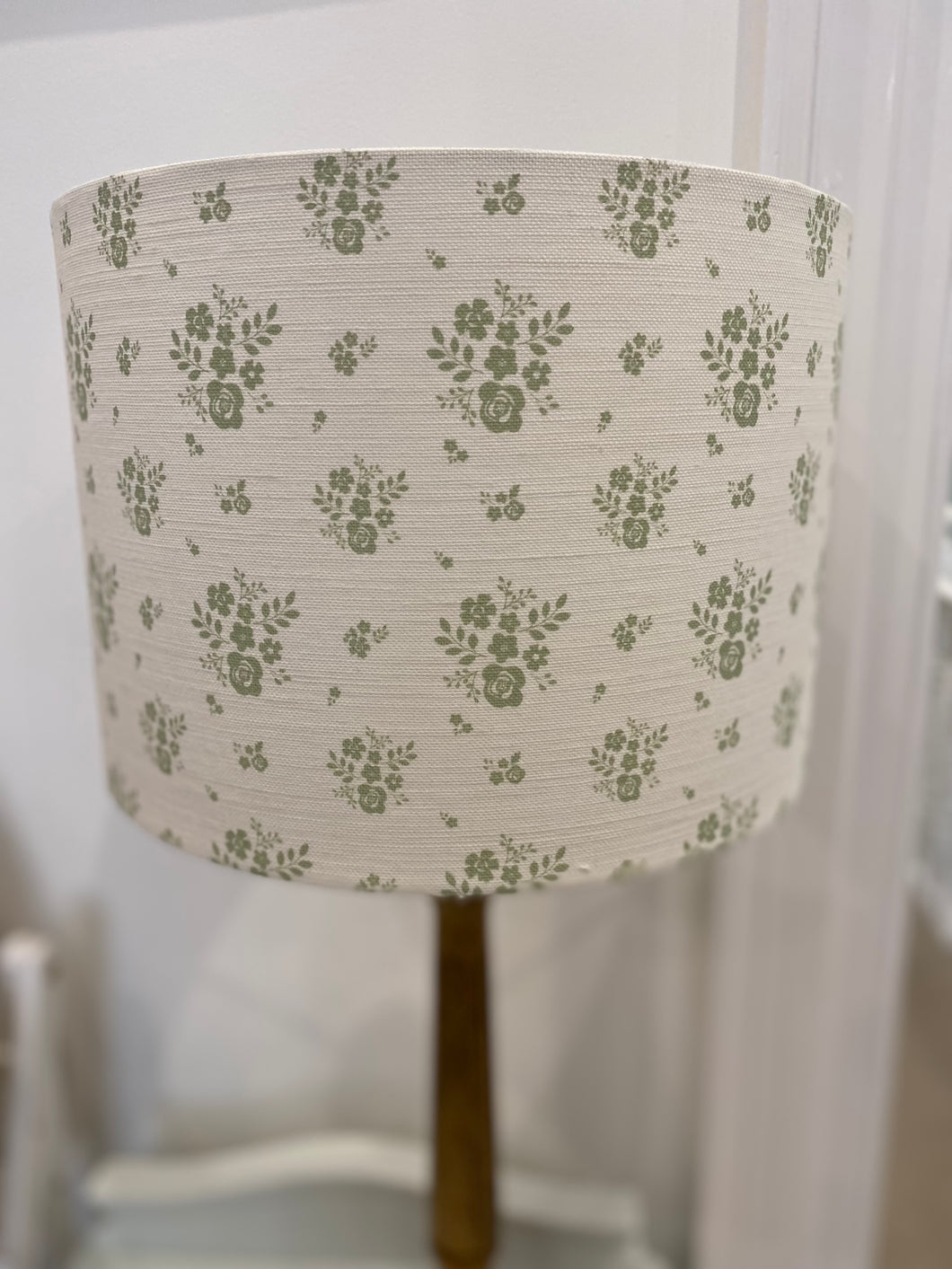 Lampshade - Linen and Rose Damson Fog on white linen - 30cm drum