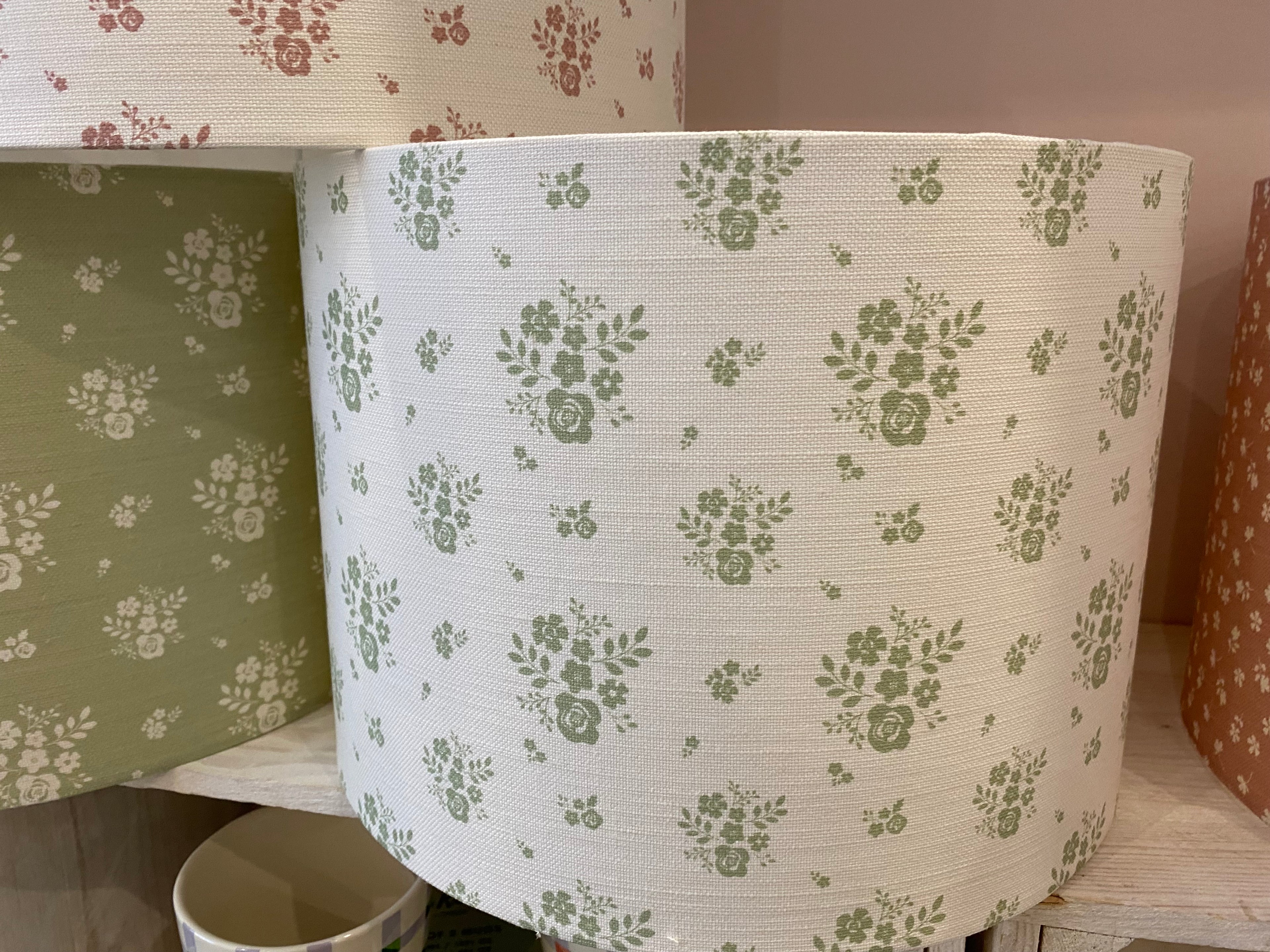 Lampshade - Linen and Rose Damson Fog on white linen - 30cm drum