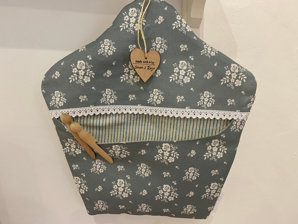 Peg Bag - Linen and Rose Damson Sea green with Sarah Hardaker lining