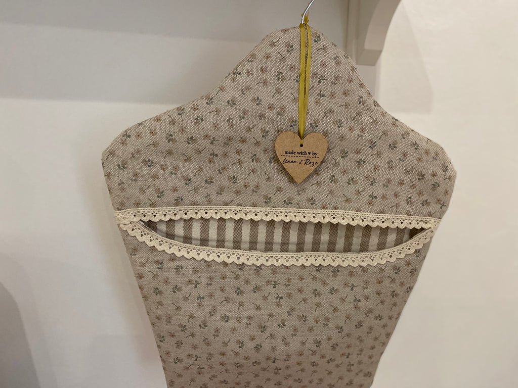 Peg Bag - Linen and Rose Ditsy Parsnip on natural linen