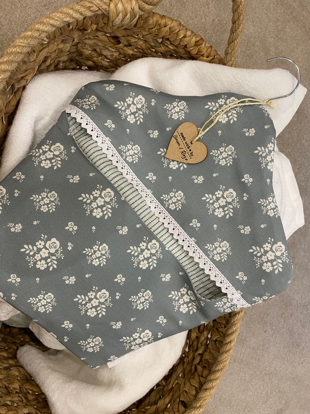 Peg Bag - Linen and Rose Damson Sea green with Sarah Hardaker lining