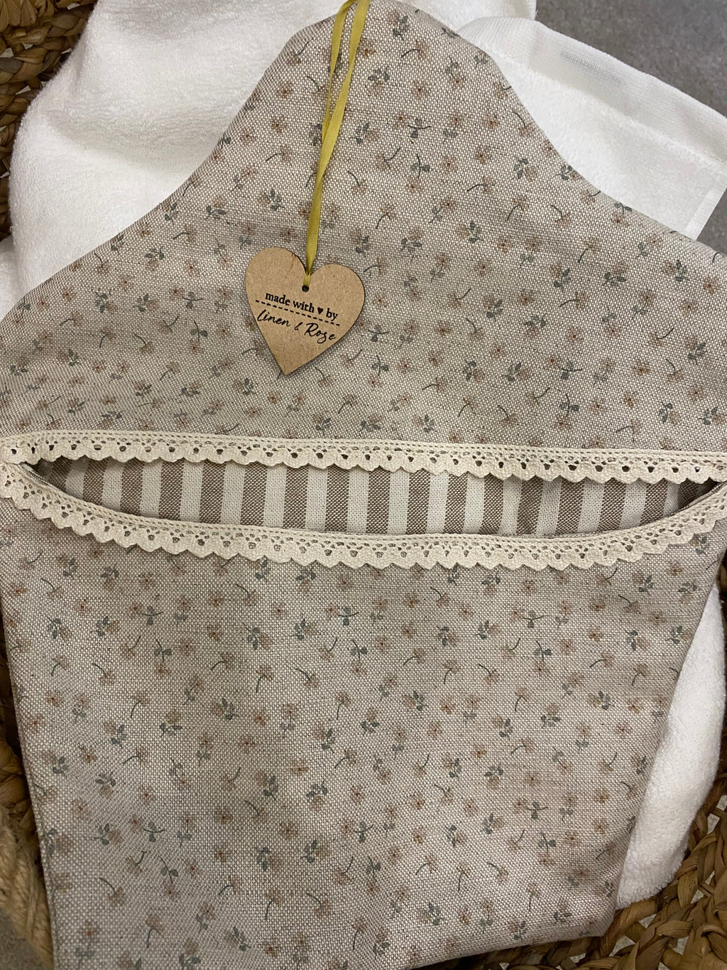 Peg Bag - Linen and Rose Ditsy Parsnip on natural linen