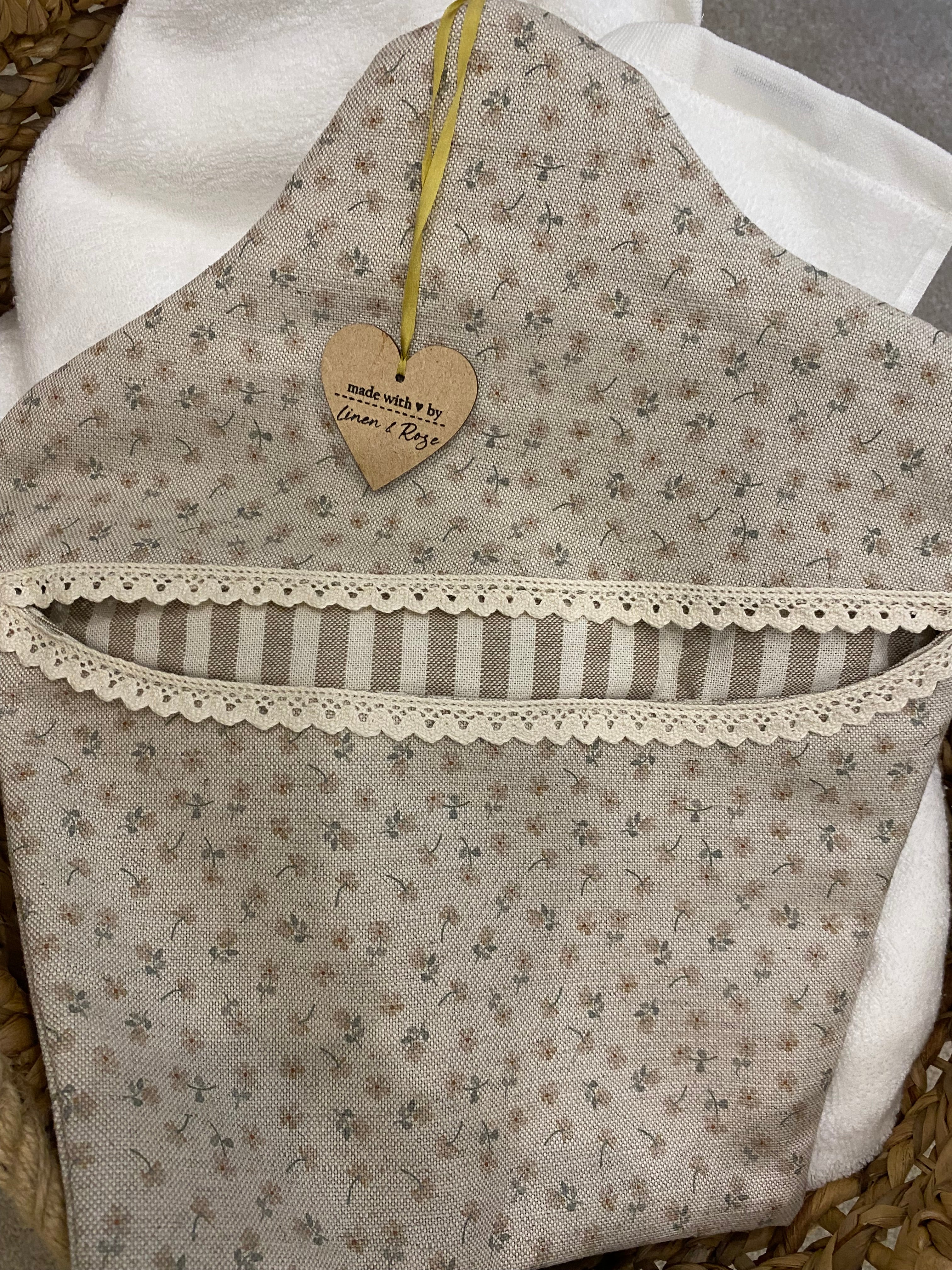 Peg Bag - Linen and Rose Ditsy Parsnip on natural linen