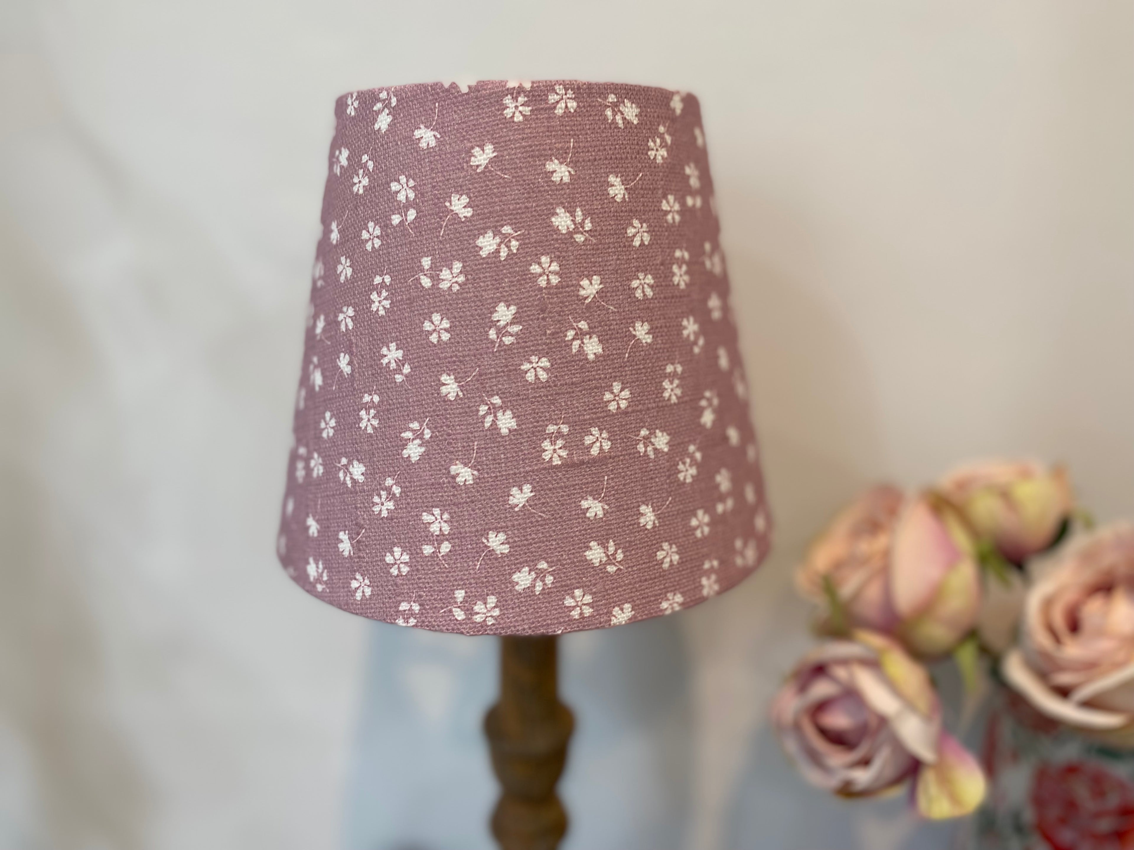 Mini Empire Lampshade - Linen & Rose - Ditsy Mauve on white linen - 15cm