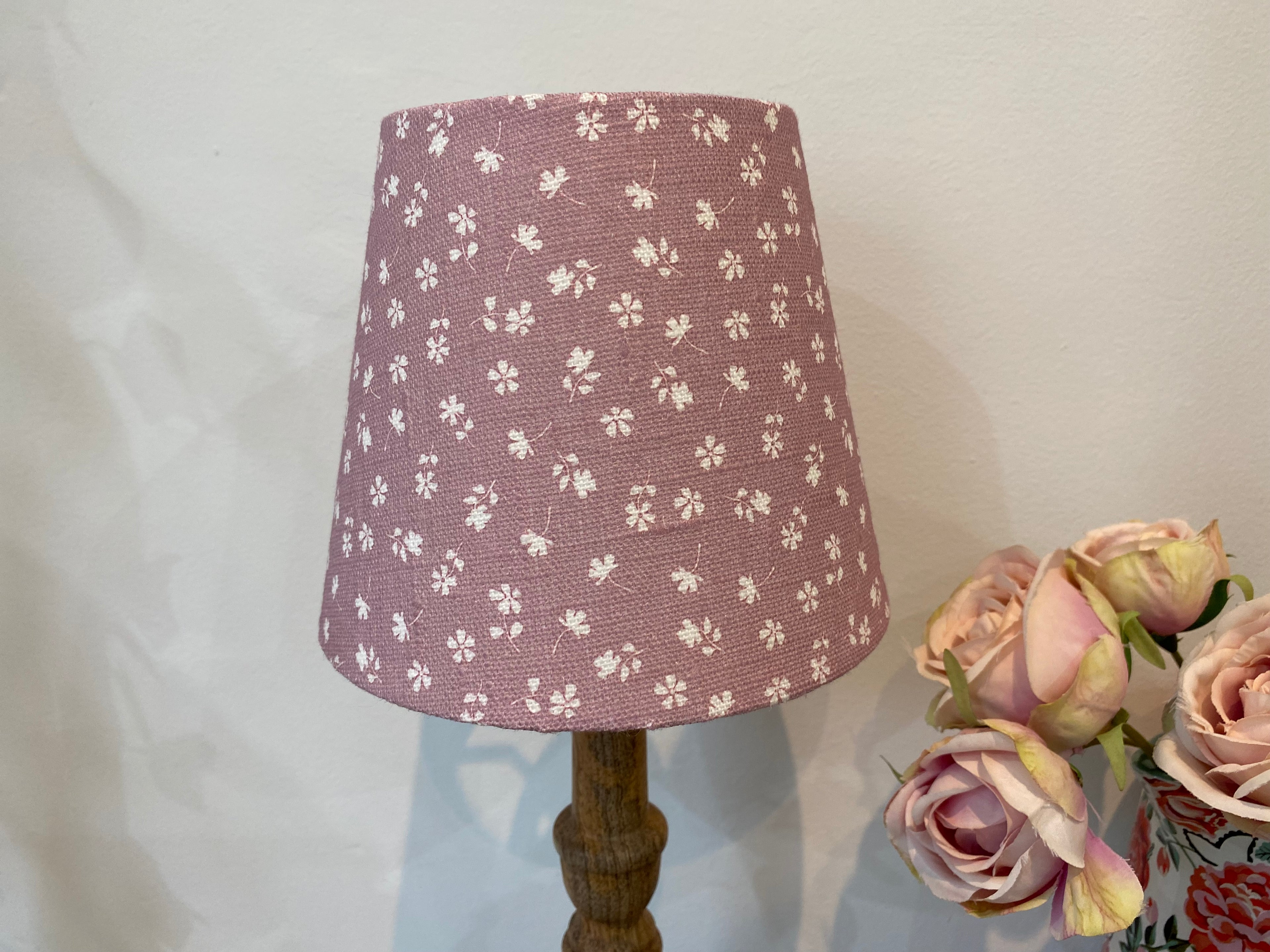 Mini Empire Lampshade - Linen & Rose - Ditsy Mauve on white linen - 15cm