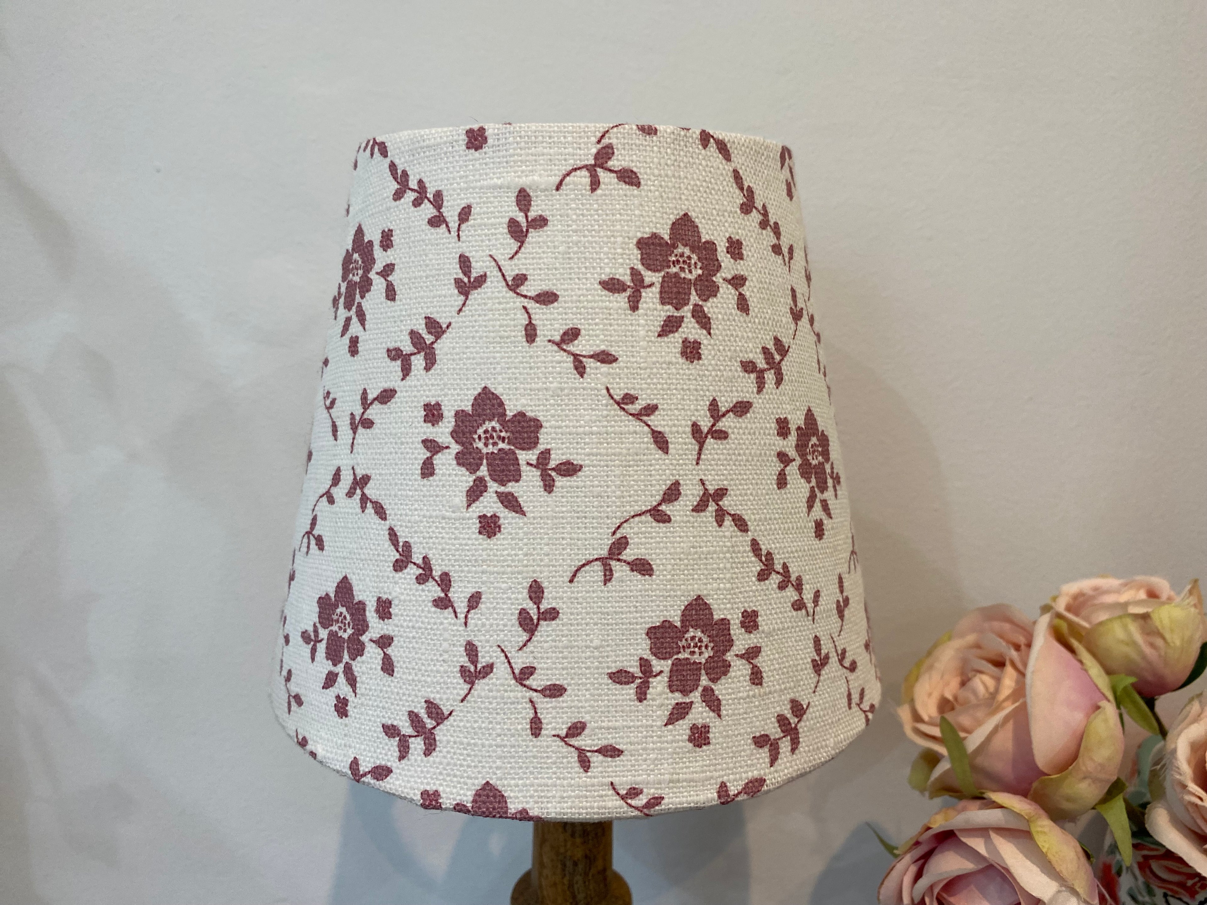 Mini Empire Lampshade - Linen & Rose - Emilia Foxglove on white linen - 15cm