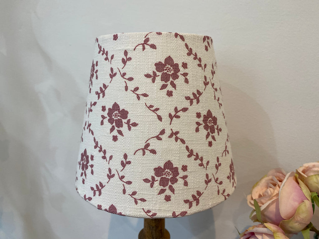 Mini Empire Lampshade - Linen & Rose - Emilia Foxglove on white linen - 15cm