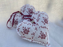 Load image into Gallery viewer, Handmade Lavender Heart made in Emilia in Foxglove on white linen
