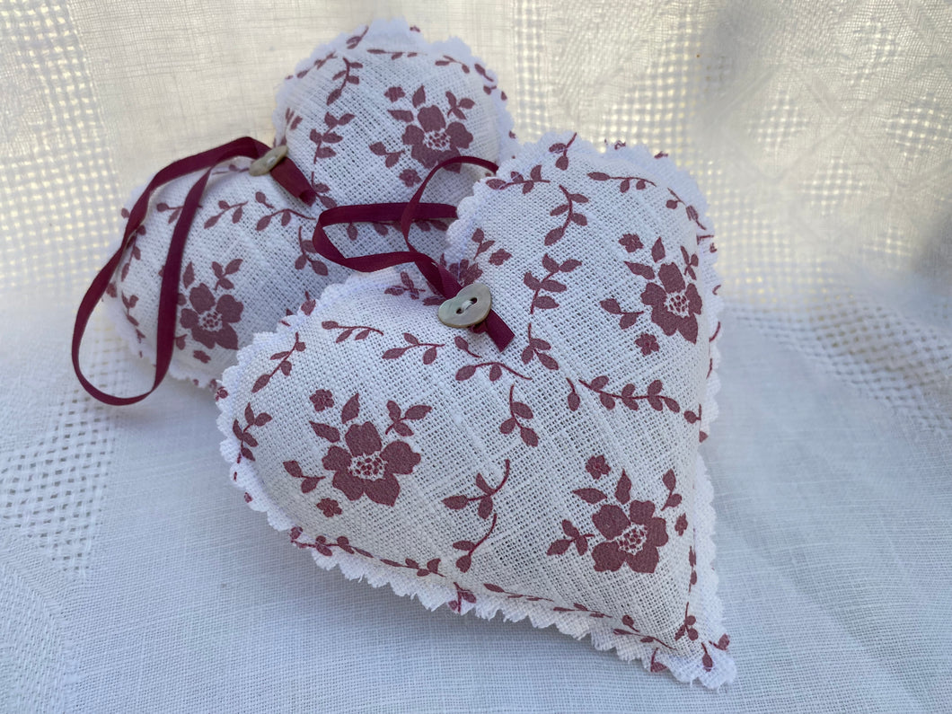 Handmade Lavender Heart made in Emilia in Foxglove on white linen