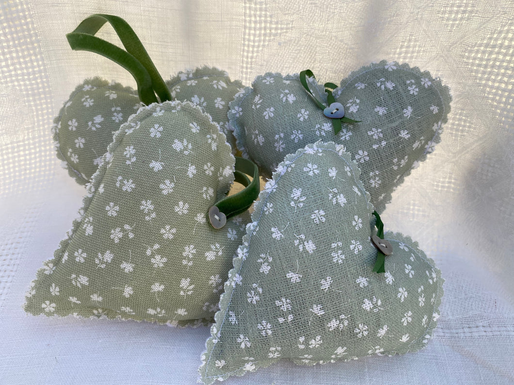 Handmade Lavender Heart made in Ditsy Green Fog