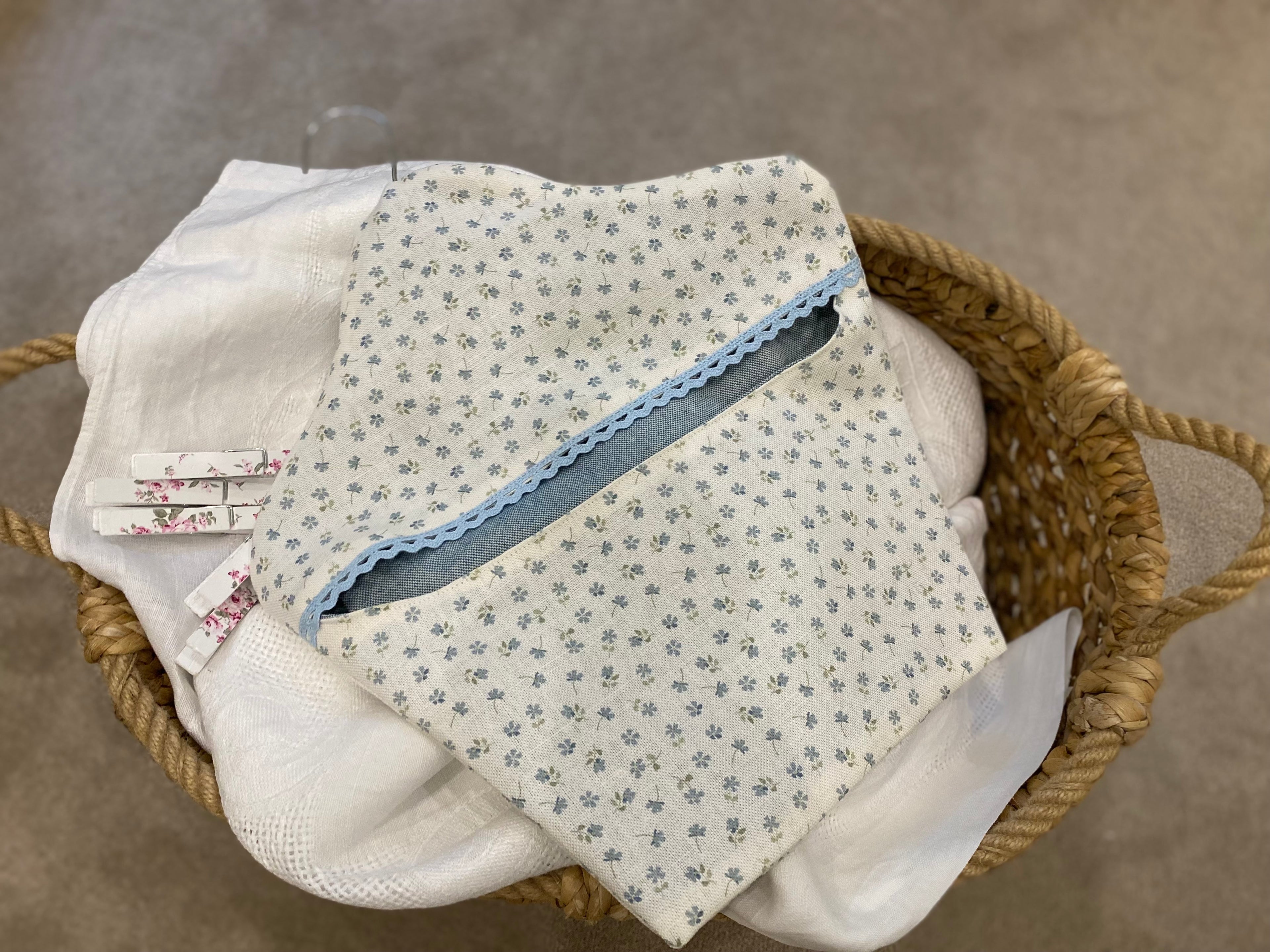 Peg Bag - Linen and Rose - Ditsy blue multi