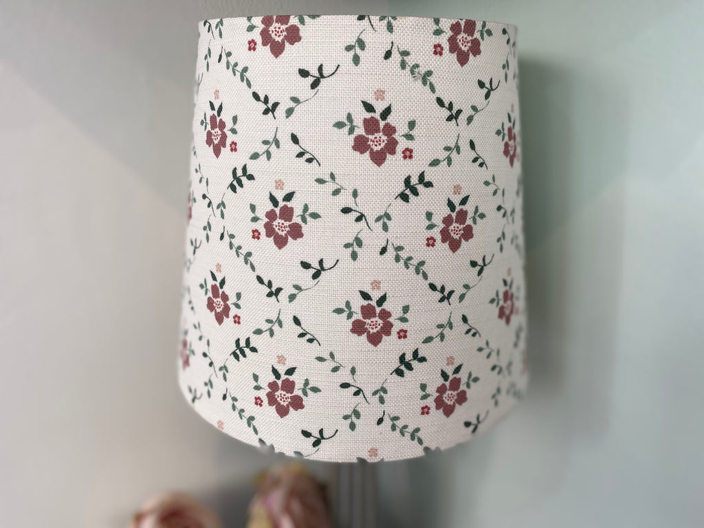 Empire Lampshade - Linen & Rose -  Emilia Multi on White linen - 20cm Empire