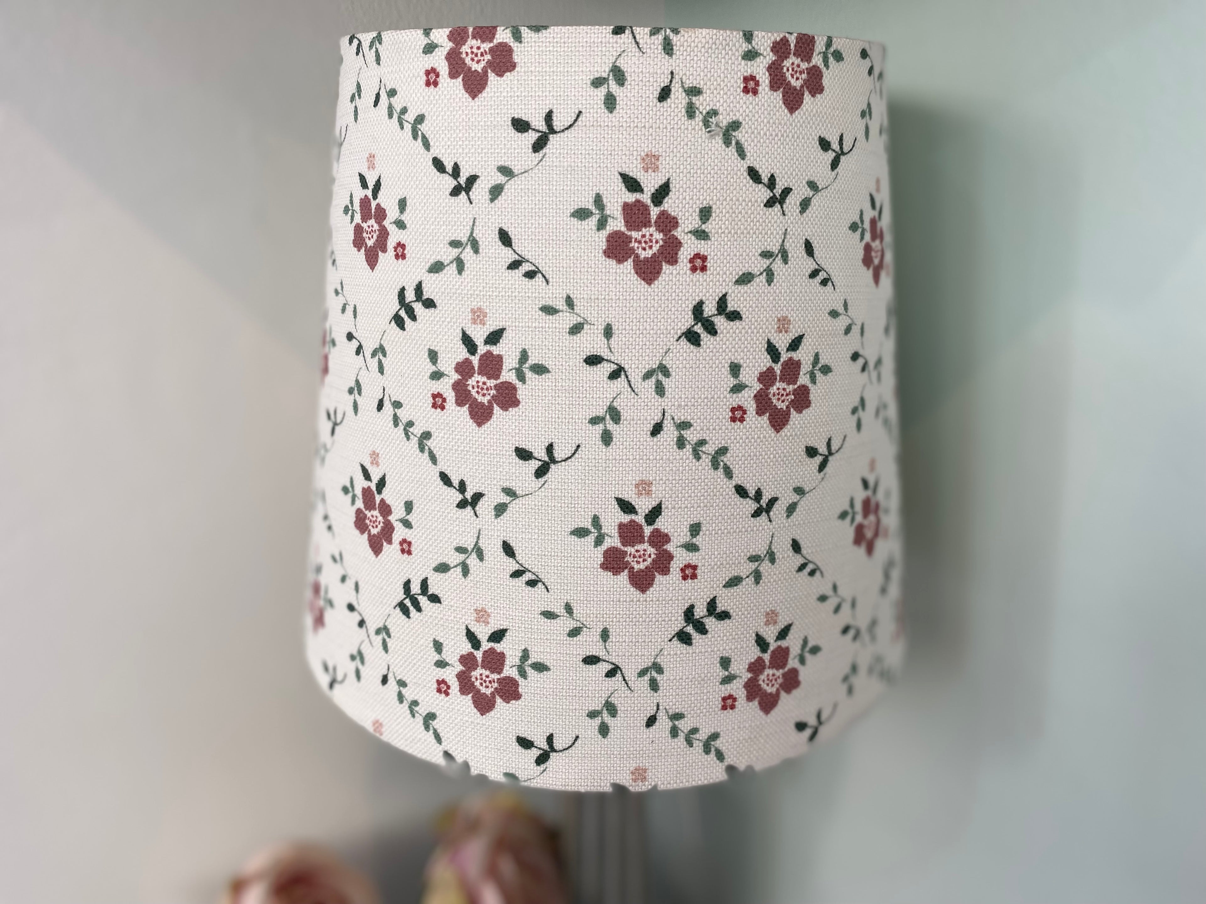 Empire Lampshade - Linen & Rose -  Emilia Multi on White linen - 20cm Empire