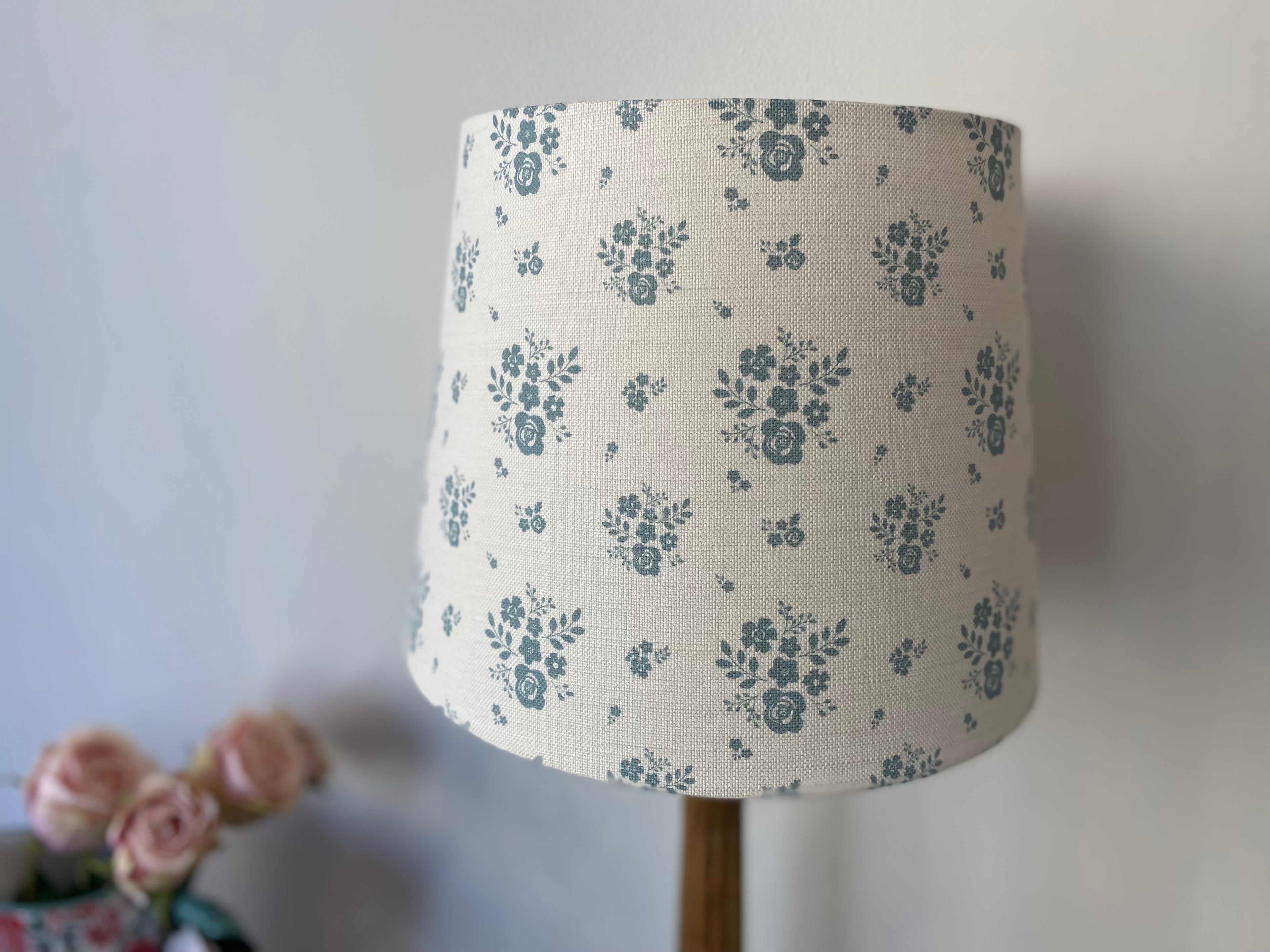 Empire Lampshade - Linen and Rose - Damson in Mist on White - 25cm