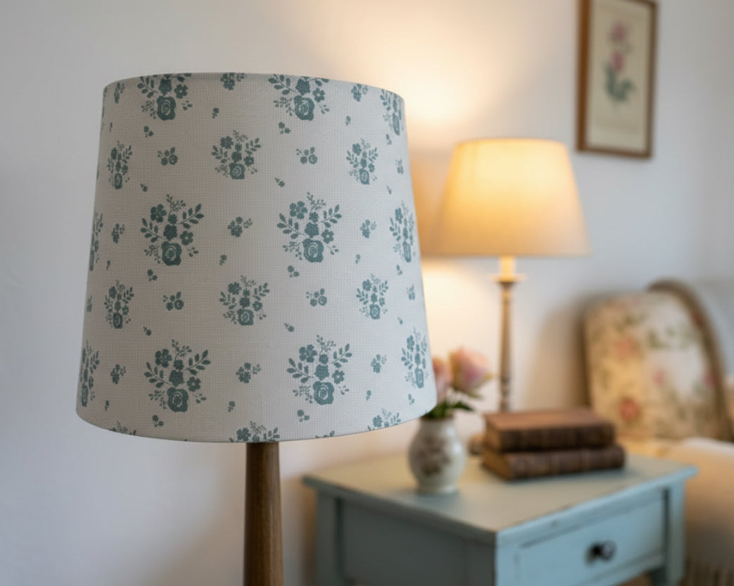 Empire Lampshade - Linen and Rose - Damson in Mist on White - 25cm