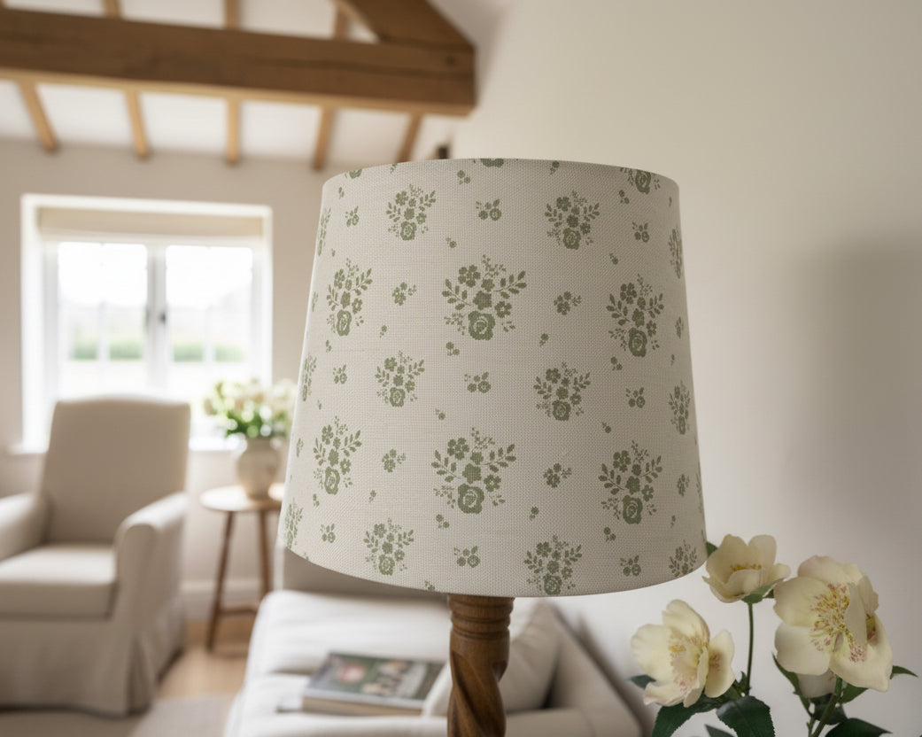 Empire Lampshade - Linen and Rose - Damson Fog on White - 25cm