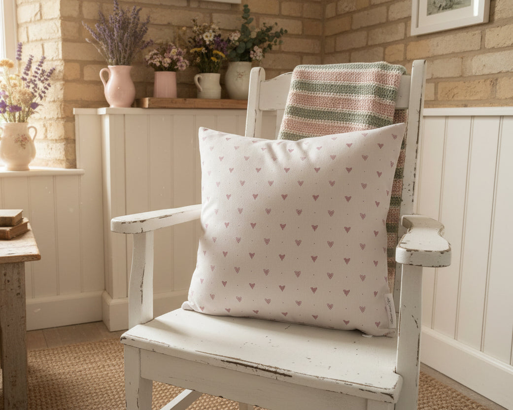 Cushion Cover - Linen and Rose Foxglove Hearts  - 32cm x 32cm