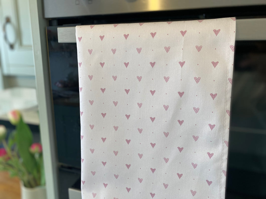 Tea Towel - Linen and Rose - Hearts  - Foxglove hearts
