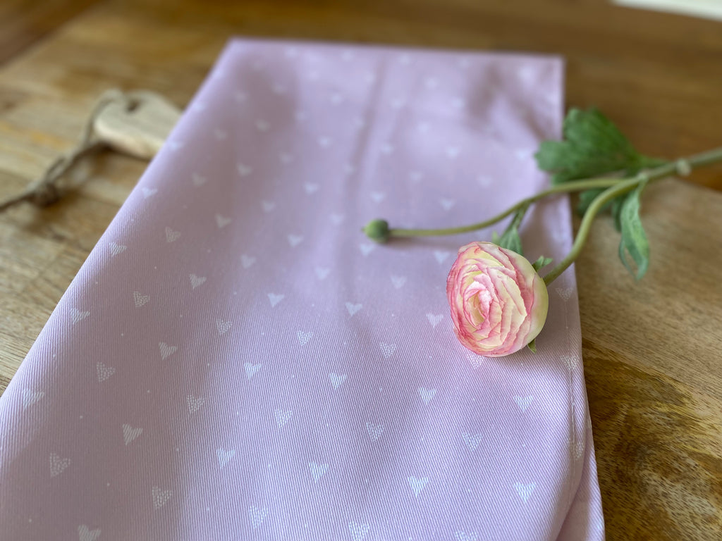 Tea Towel - Linen and Rose - Hearts  - Primrose Pink