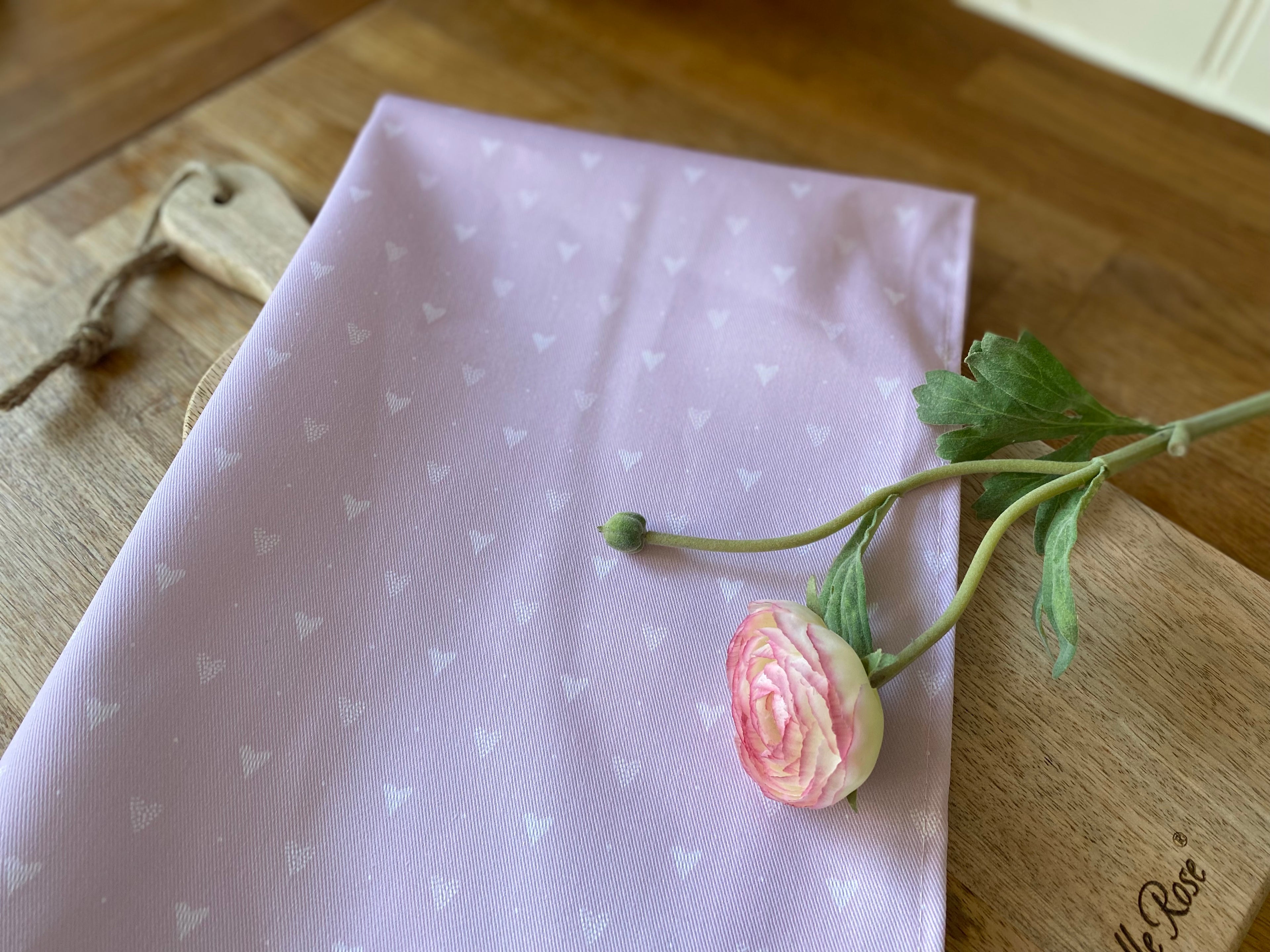 Tea Towel - Linen and Rose - Hearts  - Primrose Pink