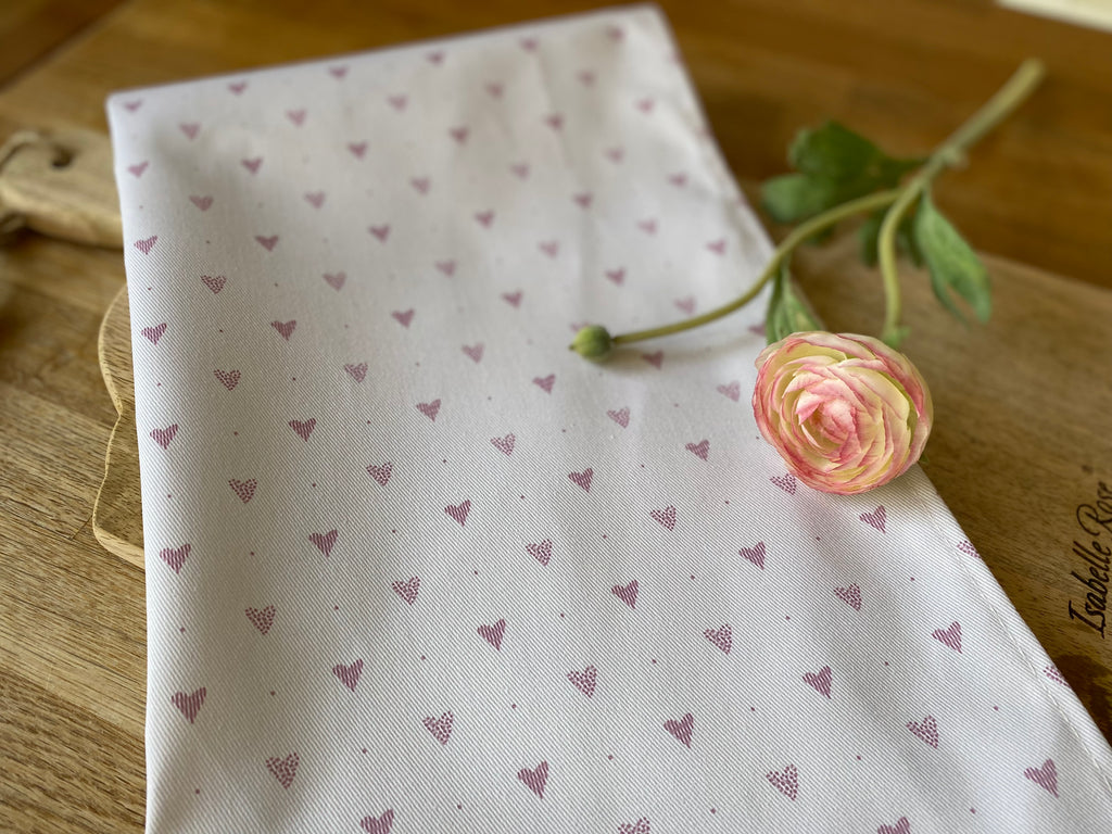 Tea Towel - Linen and Rose - Hearts  - Foxglove hearts