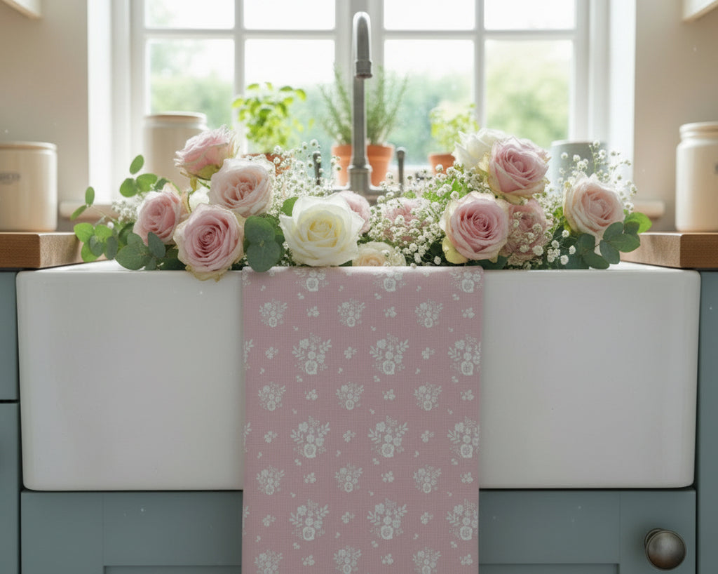 Tea Towel - Linen and Rose - Damson  - Primrose Pink
