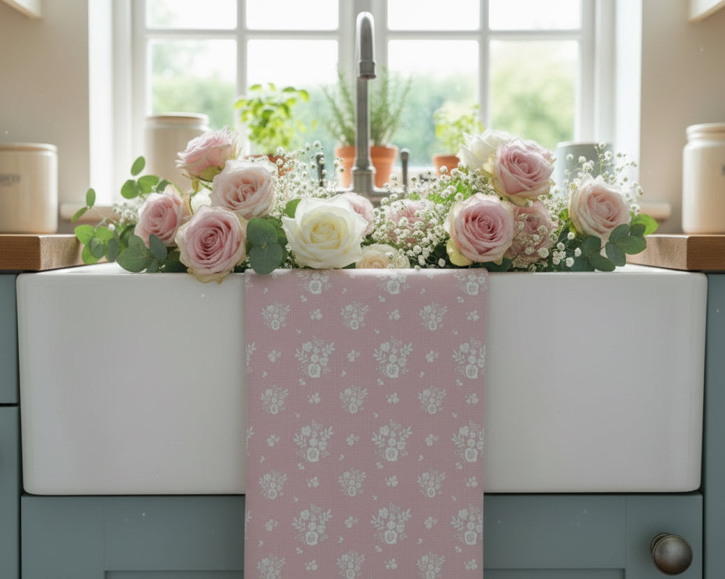 Tea Towel - Linen and Rose - Damson  - Primrose Pink