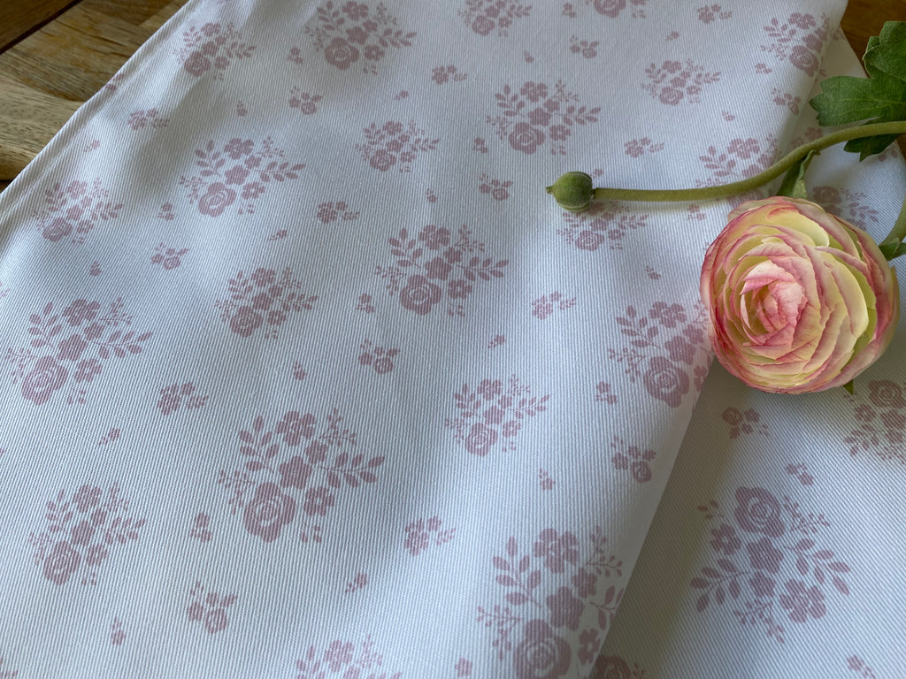 Tea Towel - Linen and Rose - Damson  - Primrose Pink on White