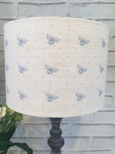 Load image into Gallery viewer, Lampshade - Peony &amp; Blue Blue bee on cream linen - 30cm Drum
