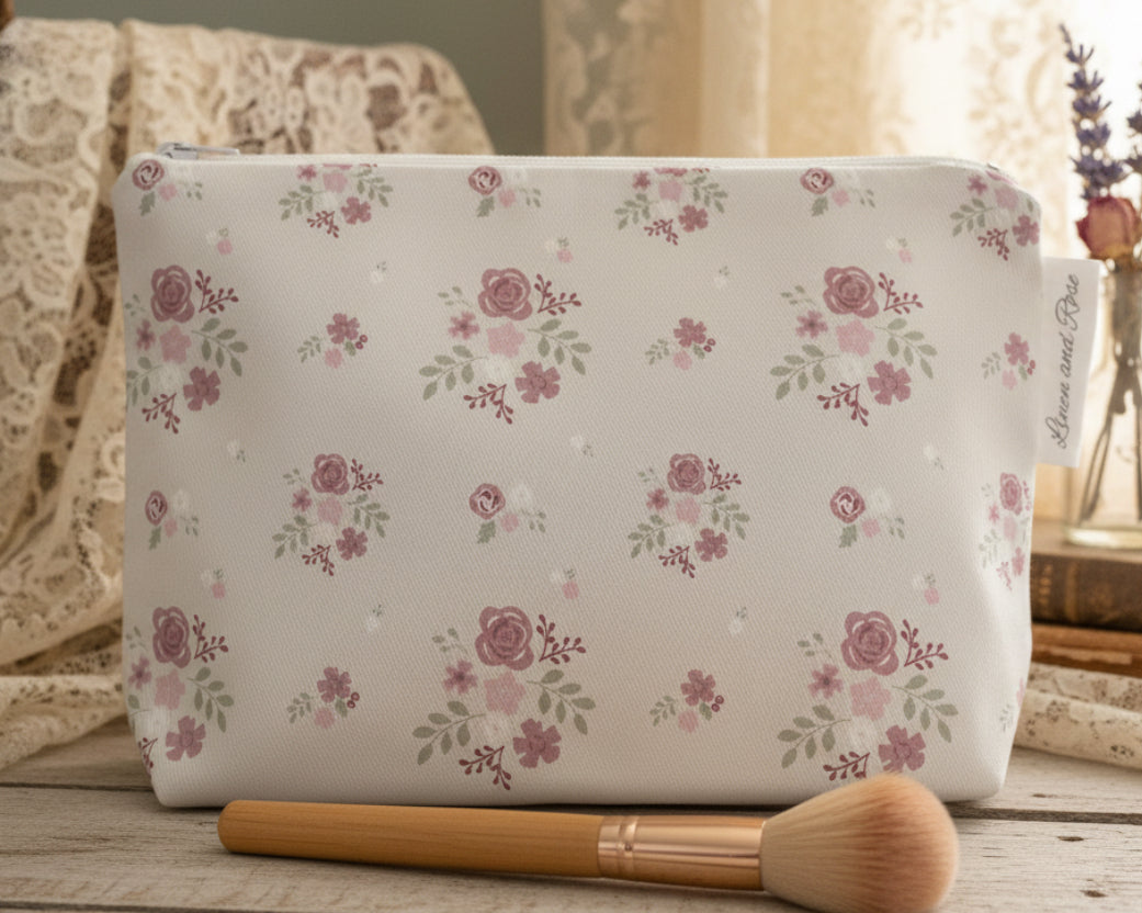 Cotton Cosmetic bag - Damson vintage colourway